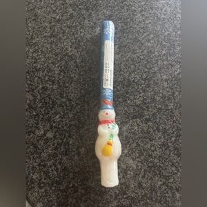 Snowman Holiday Candle Ornament - White with Blue and Red Accents